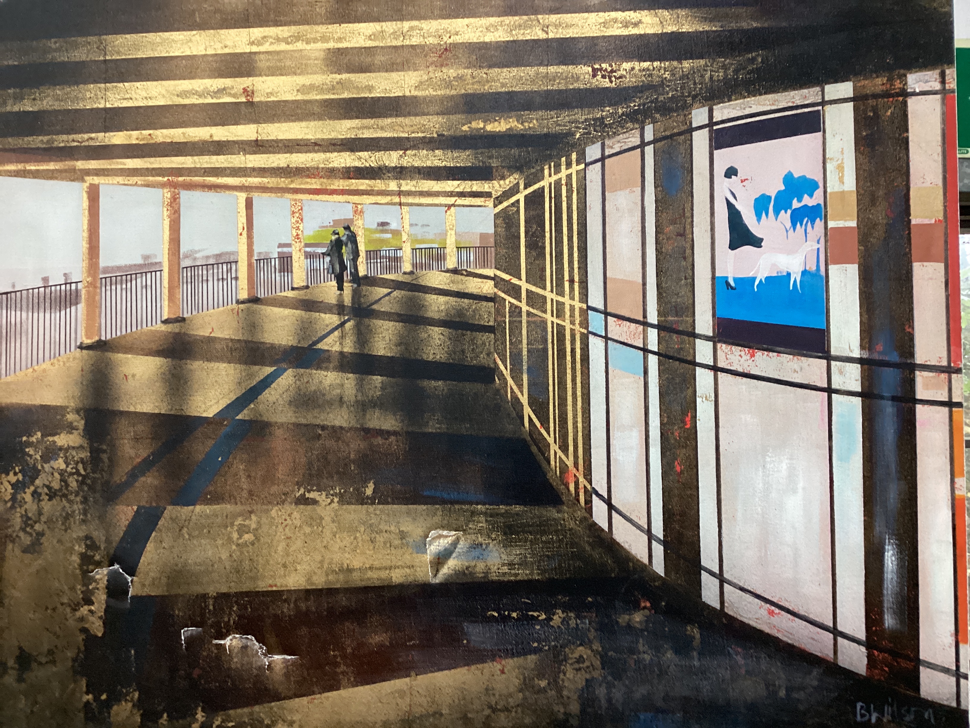B Wilson (Modern British), three unframed oils on canvas, Brighton promenade and a cityscape, larger 100cm x 80cm.